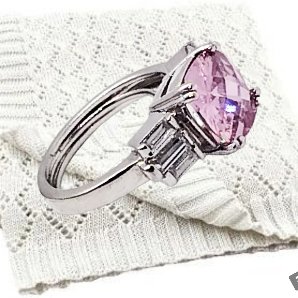 Beautiful Pink Cubic Zirconia Cocktail Ring, Size 5.25 to 6